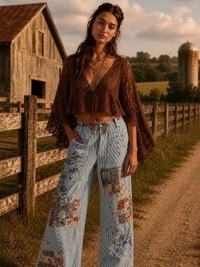 RARE NWT-$268 Free People Runyon Patched Craft Pants Sold Out